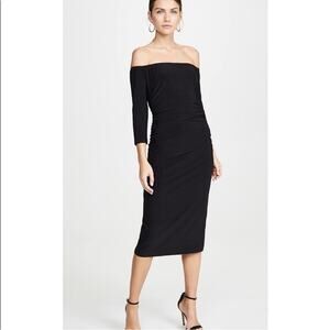 Norma Kamali Off The Shoulder Shirred Waist Dress black Sz M